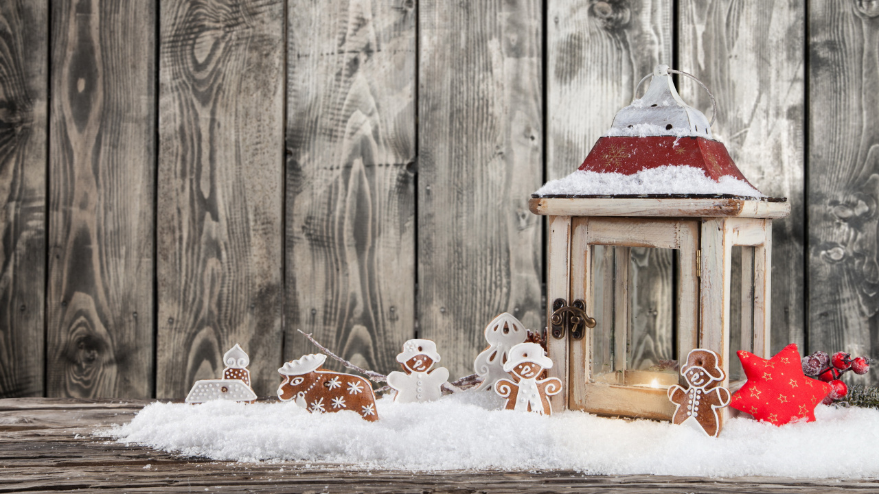 Le Jour De Noël, Lanterne, Les Lumières de Noël, Neige, Hiver. Wallpaper in 1280x720 Resolution