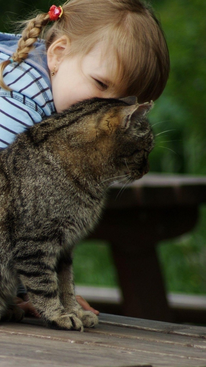 Woman in White and Black Striped Long Sleeve Shirt Holding Brown Tabby Cat. Wallpaper in 720x1280 Resolution