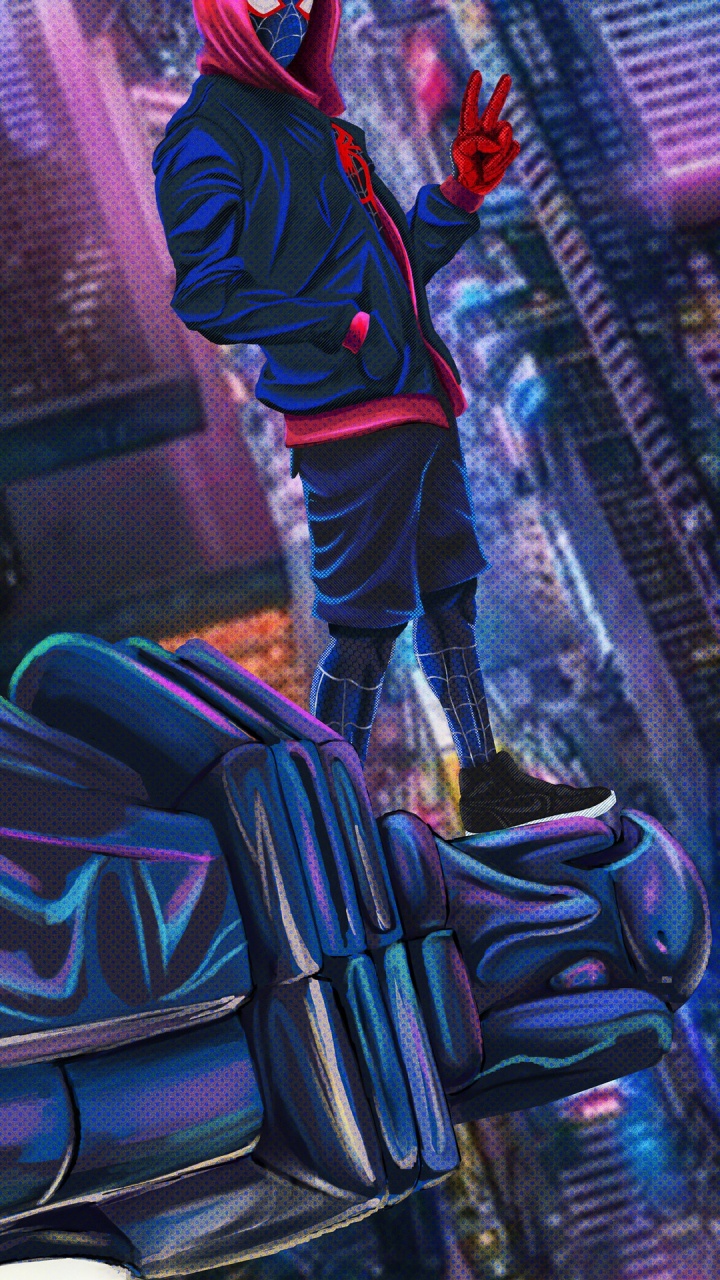 Spider-Man En el Spider-Verso, Spider-man, Millas Morales, Morado, Luz. Wallpaper in 720x1280 Resolution