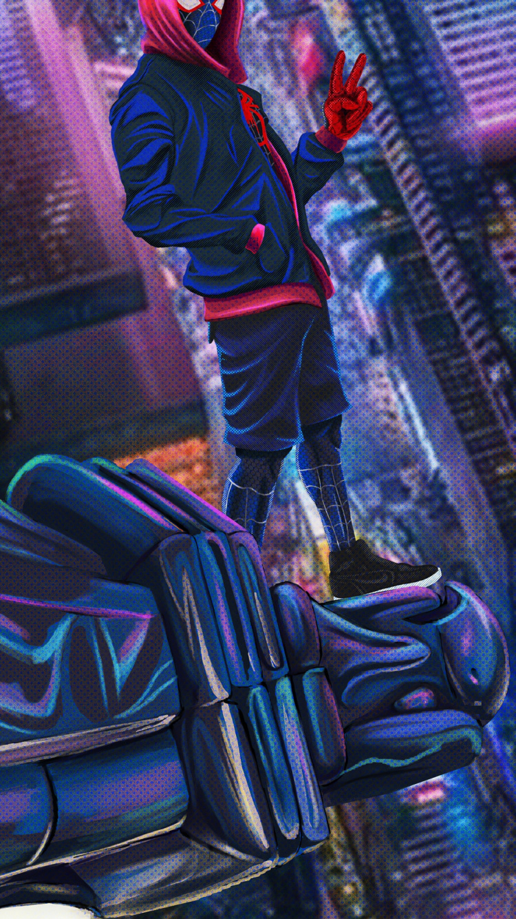 Spider-Man In Spider-Verse, Spider-man, Miles Morales, Purpur, Licht. Wallpaper in 750x1334 Resolution