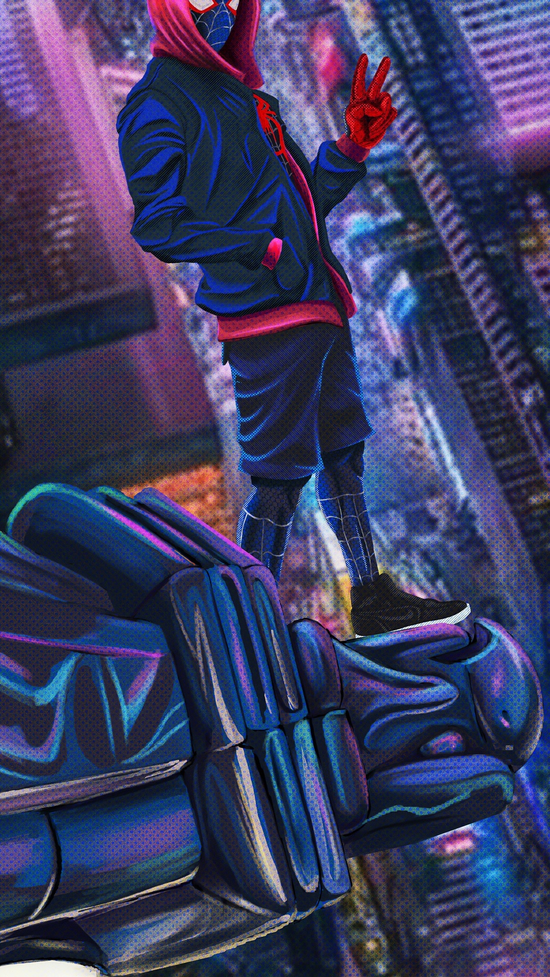 Spider-Man Into The Spider-Verse, Spider-man, Miles Morales, Purple, Light. Wallpaper in 1080x1920 Resolution