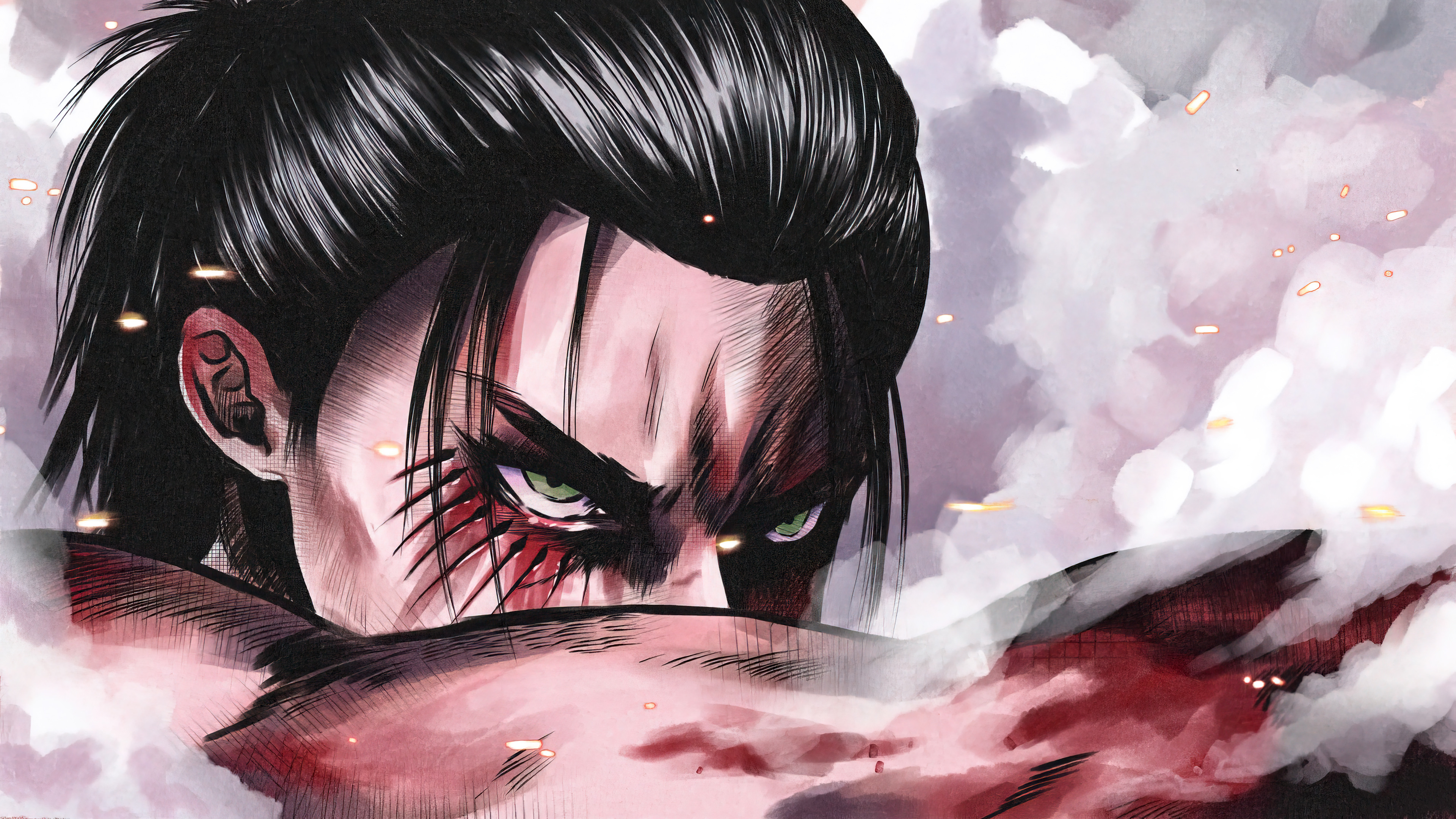 Eren Yeager, 笠阿克曼, 攻击的巨人, 海报, 眉毛 壁纸 3840x2160 允许