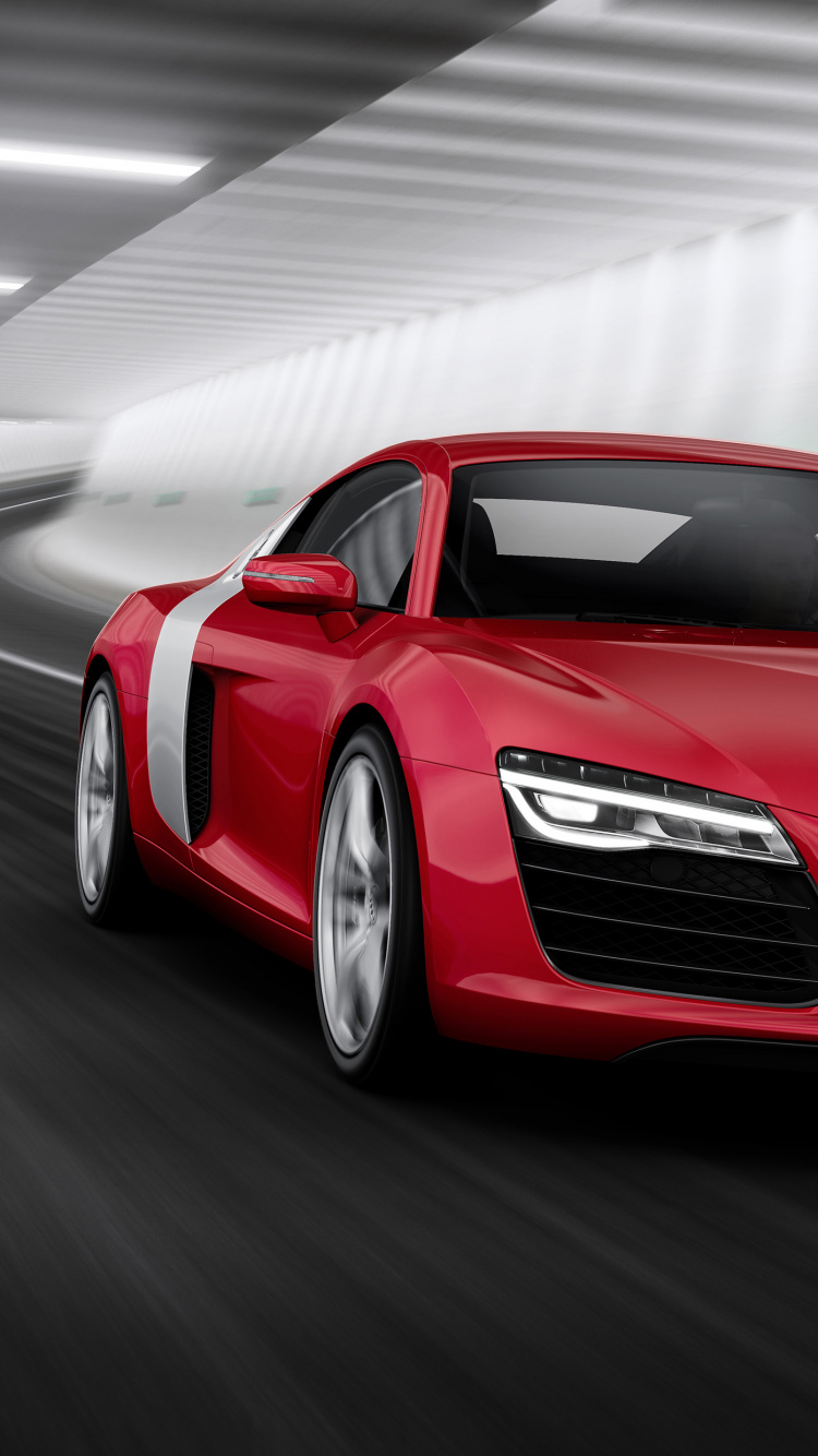 Roter Audi r 8 Unterwegs. Wallpaper in 750x1334 Resolution
