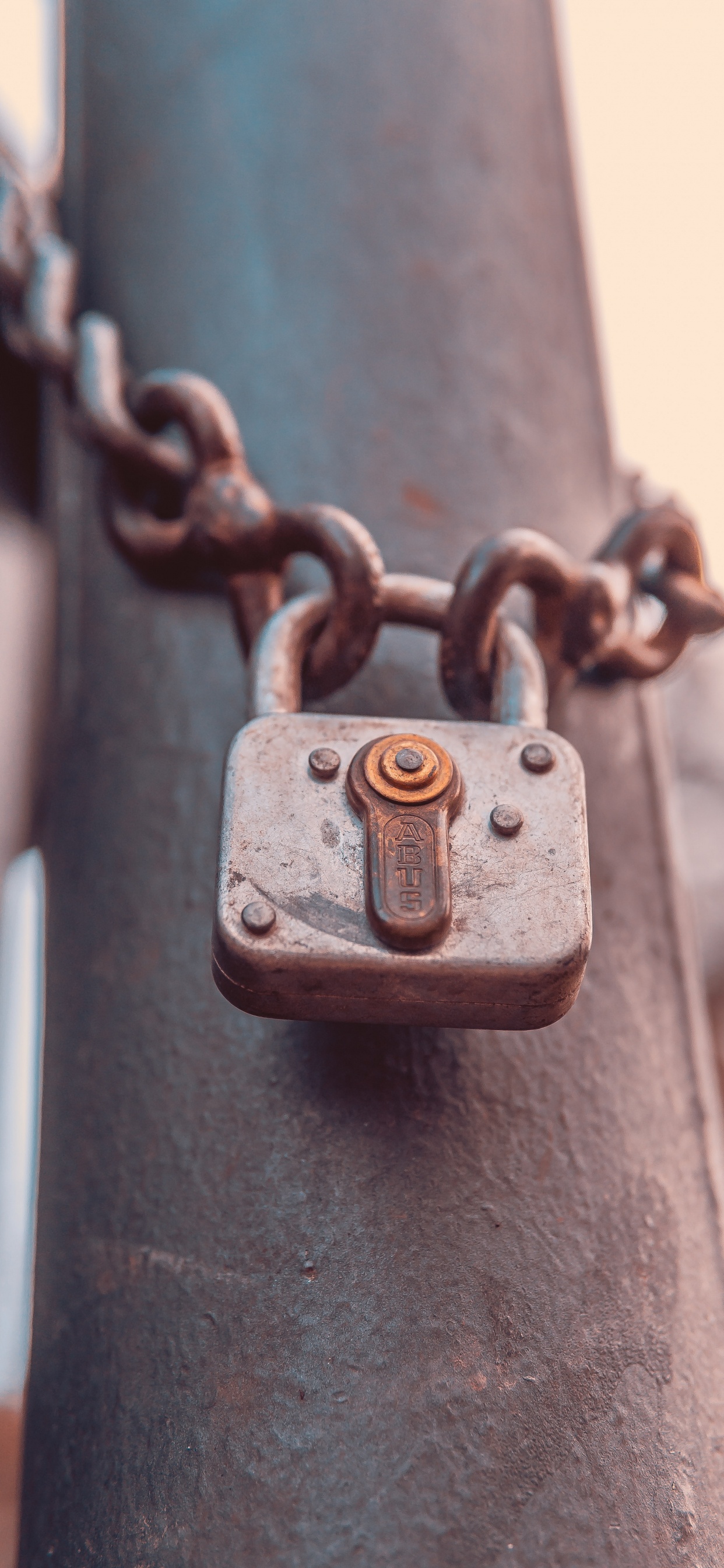 Cadenas Marron Sur Barre de Métal Noir. Wallpaper in 1242x2688 Resolution