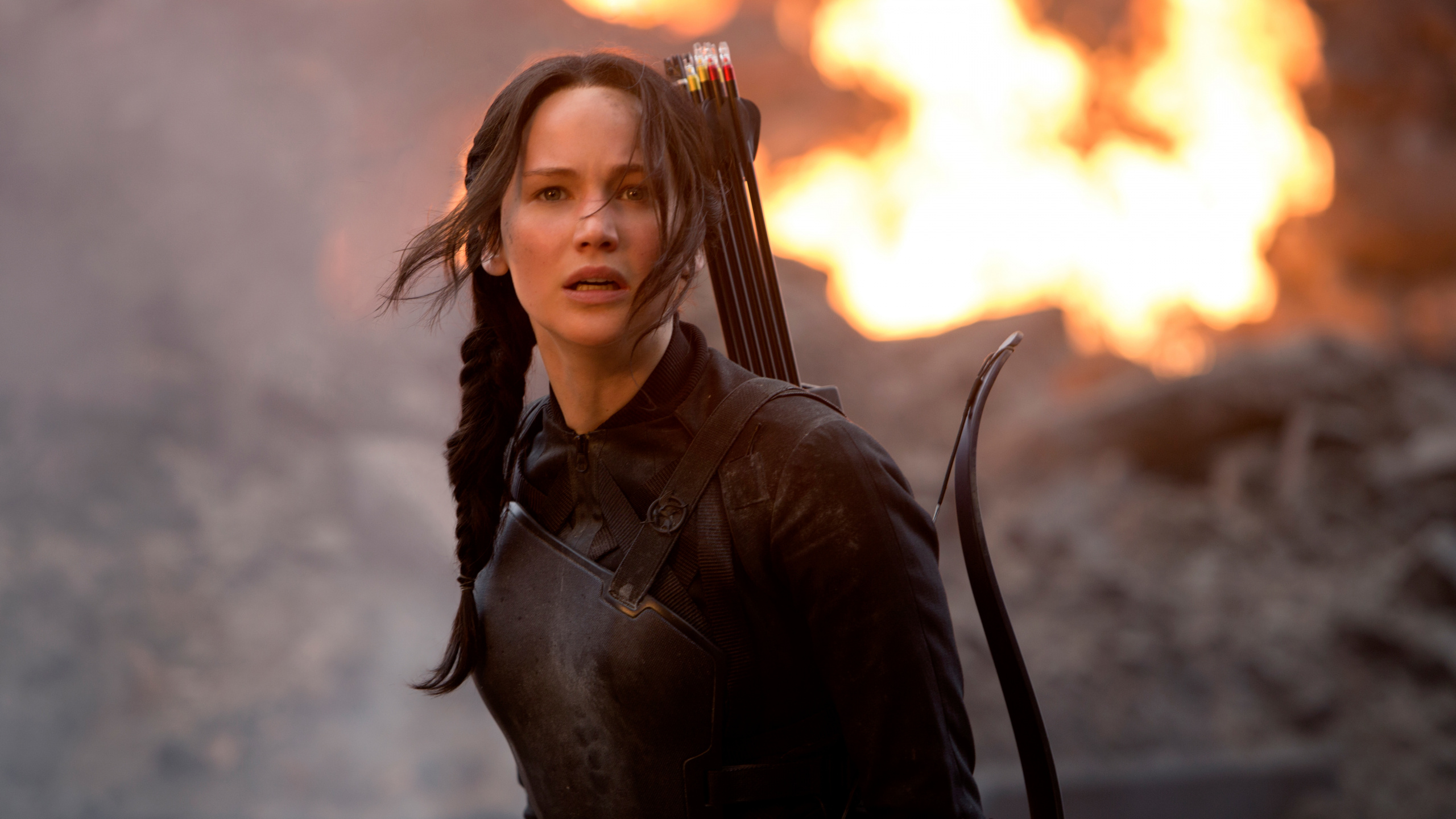 Jennifer Lawrence, Katniss Everdeen, The Hunger Games, Lange Haare, Digital Compositing. Wallpaper in 2560x1440 Resolution