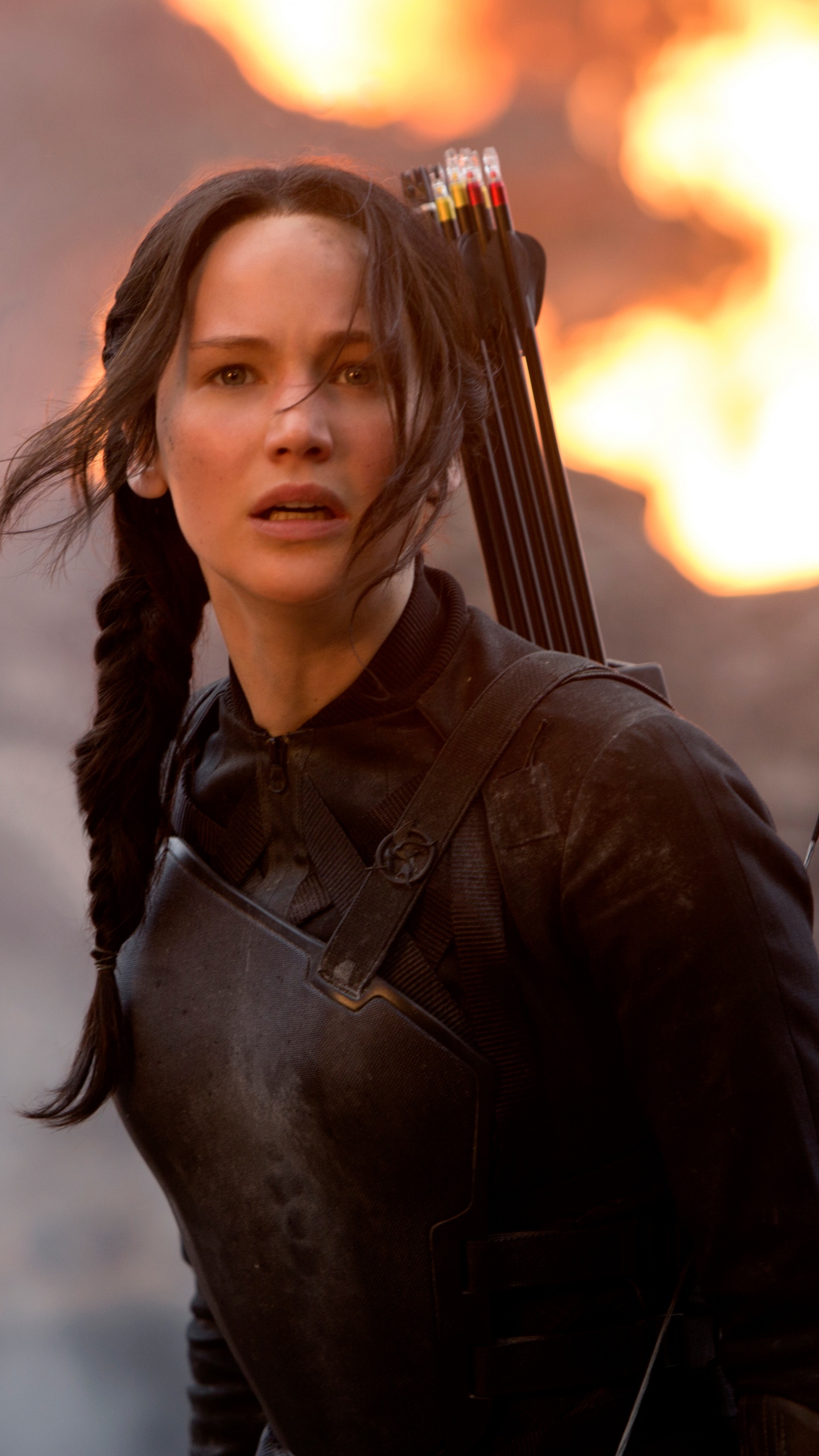 Jennifer Lawrence, Katniss Everdeen, Los Juegos Del Hambre, el Pelo Largo, Composición Digital. Wallpaper in 1440x2560 Resolution