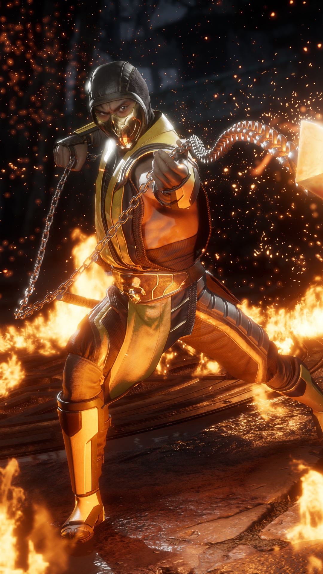 Mortal Kombat 11, Mortal Kombat x, Escorpión, Raiden, Calor. Wallpaper in 1080x1920 Resolution