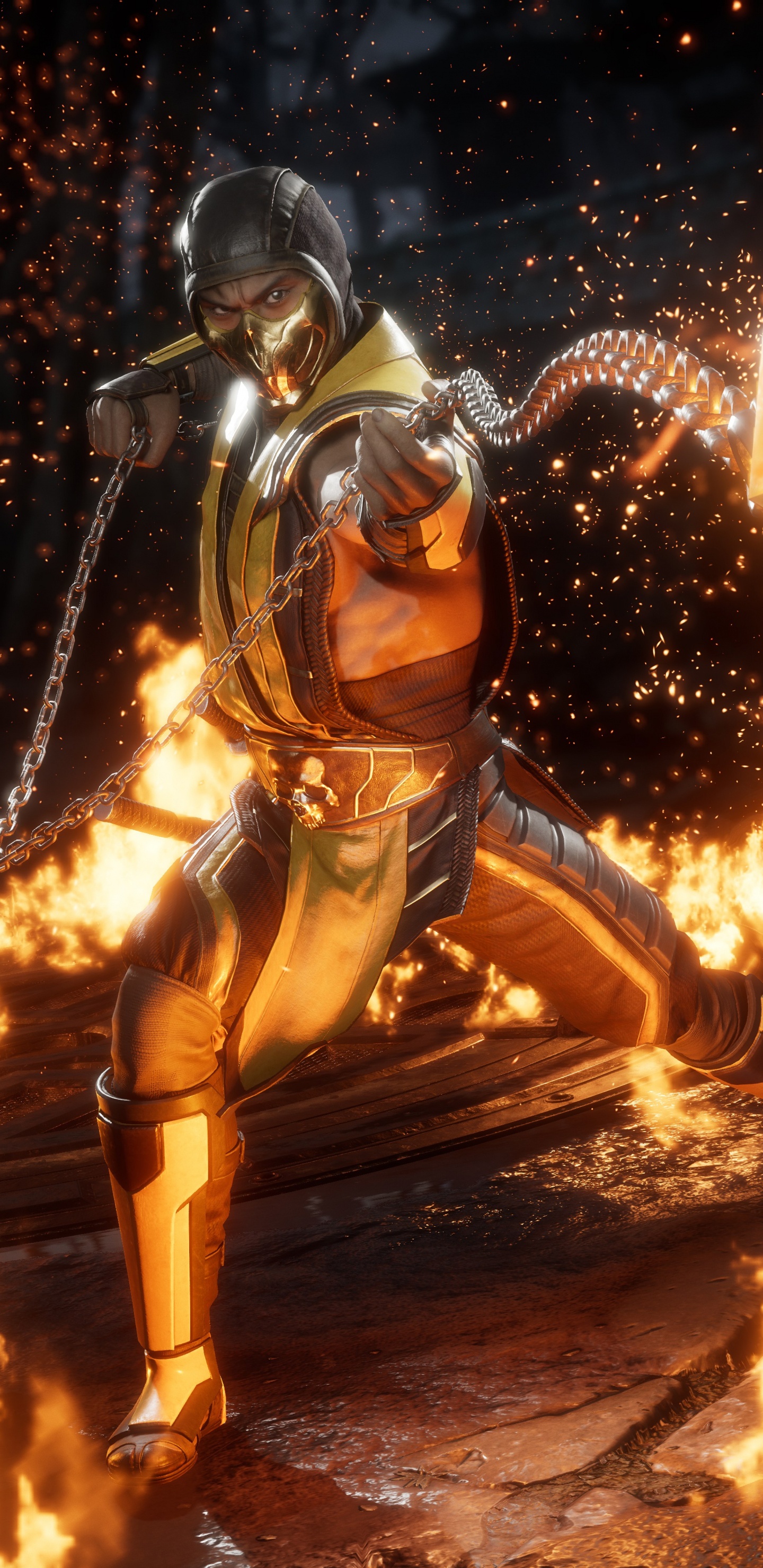 Mortal Kombat 11, Mortal Kombat x, Escorpión, Raiden, Calor. Wallpaper in 1440x2960 Resolution