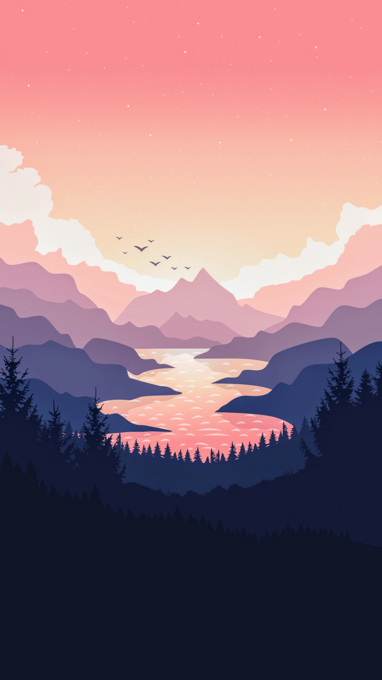 Smartphone, Ambiente, Montaña, Afterglow, Agua. Wallpaper in 750x1334 Resolution