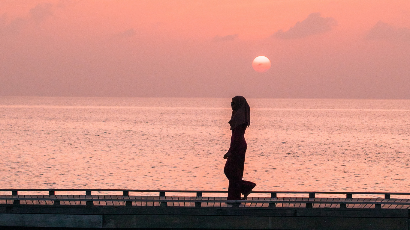 岸边, 地平线, 剪影, 日落, 海洋 壁纸 1366x768 允许