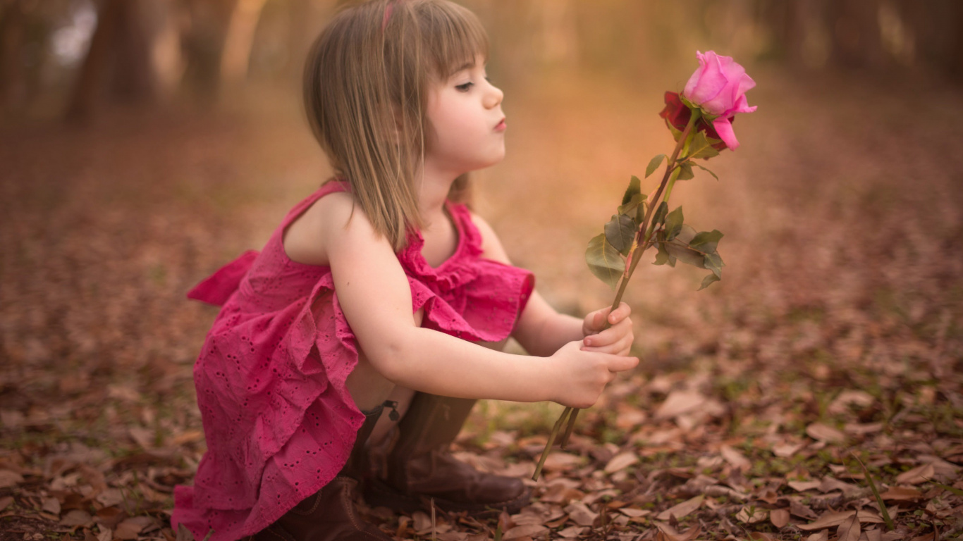 Flower, Pink, Petal, Child, Girl. Wallpaper in 1366x768 Resolution