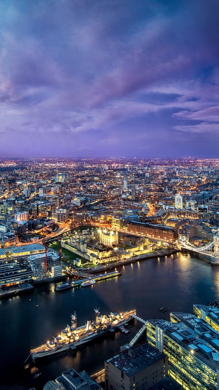 Aerial View of City Buildings During Night Time. Wallpaper in 720x1280 Resolution