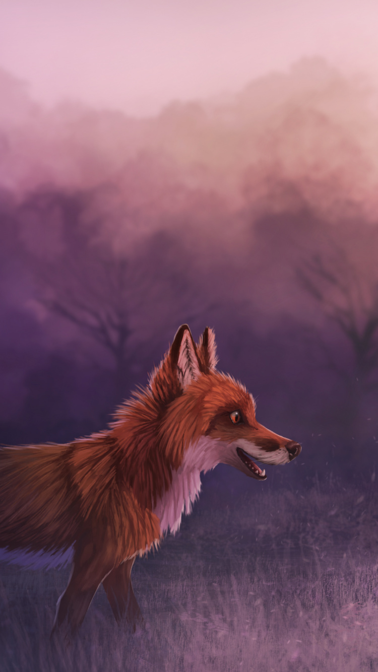 Brown Fox on White Grass Field. Wallpaper in 750x1334 Resolution