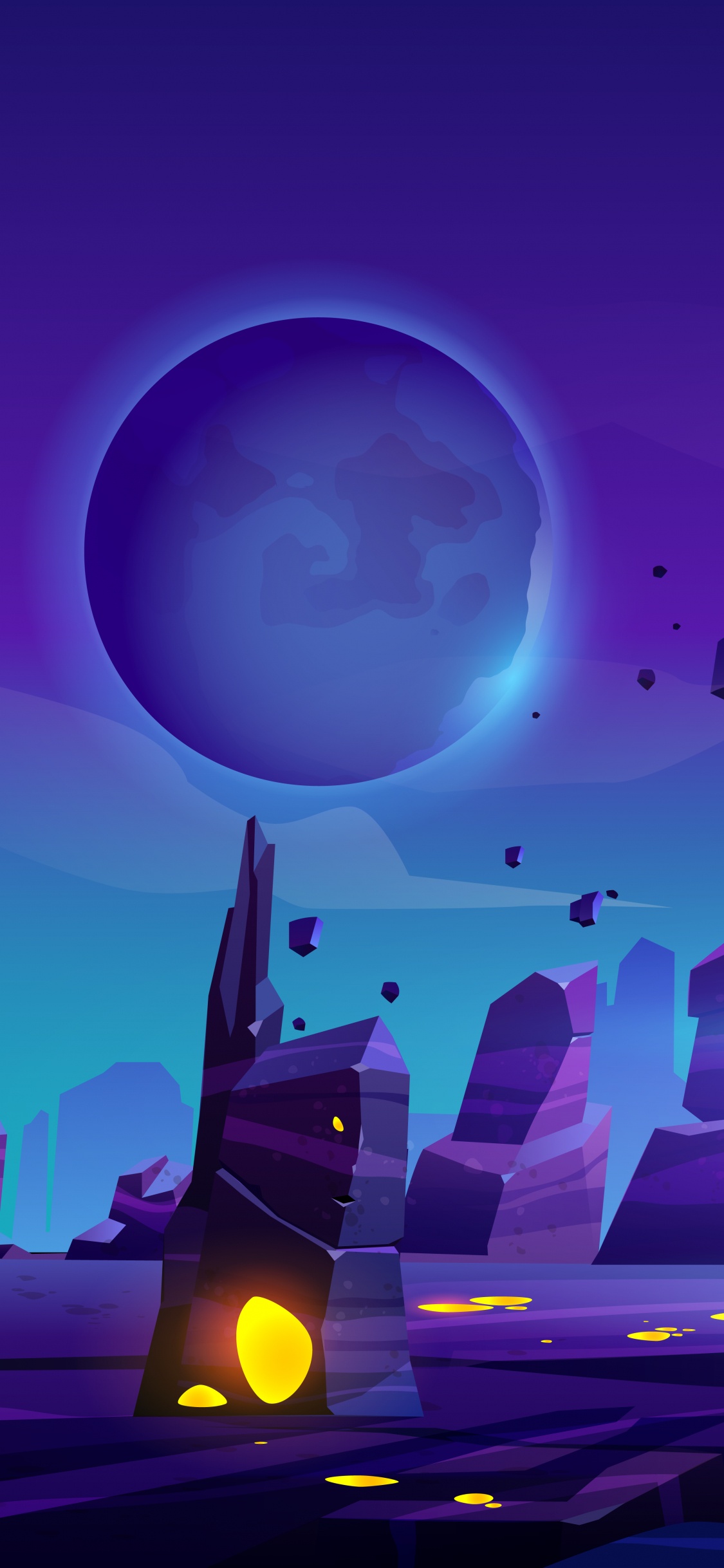 Illustration, Planet, Vektor-Grafiken, Cartoon, Außerirdisches Leben. Wallpaper in 1125x2436 Resolution