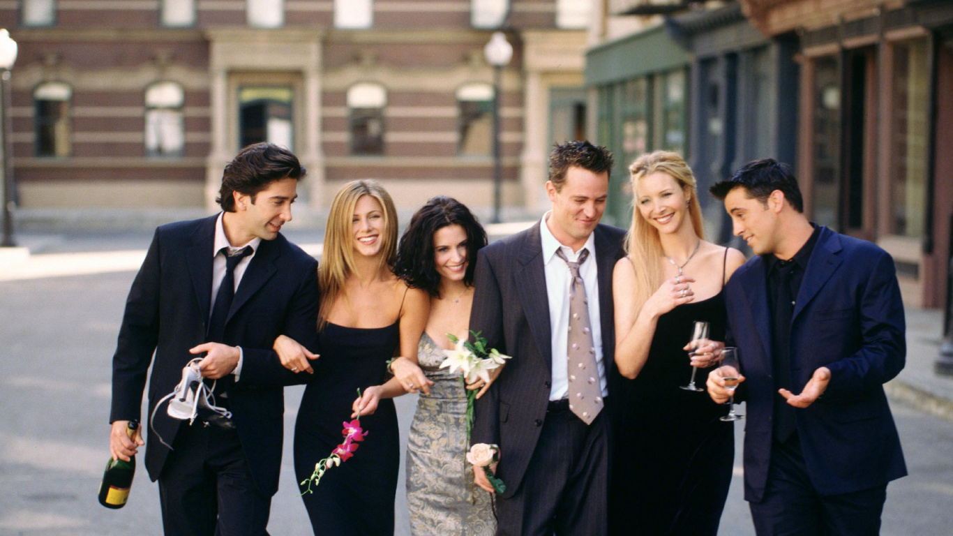 David Schwimmer, Matt LeBlanc, Friends, Ross Geller, Suit. Wallpaper in 1366x768 Resolution