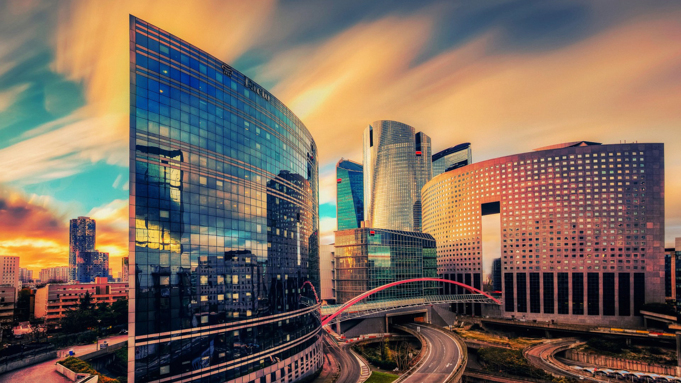 City Buildings Under Blue Sky During Night Time. Wallpaper in 1366x768 Resolution