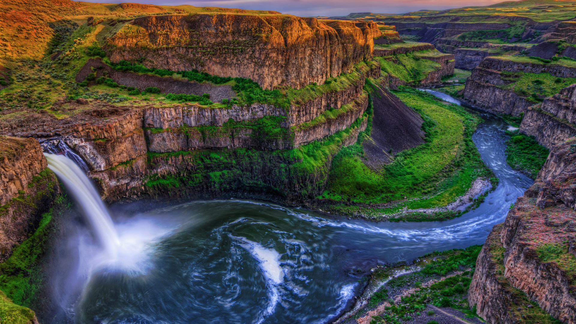 Water Falls on Brown Rocky Mountain. Wallpaper in 1920x1080 Resolution