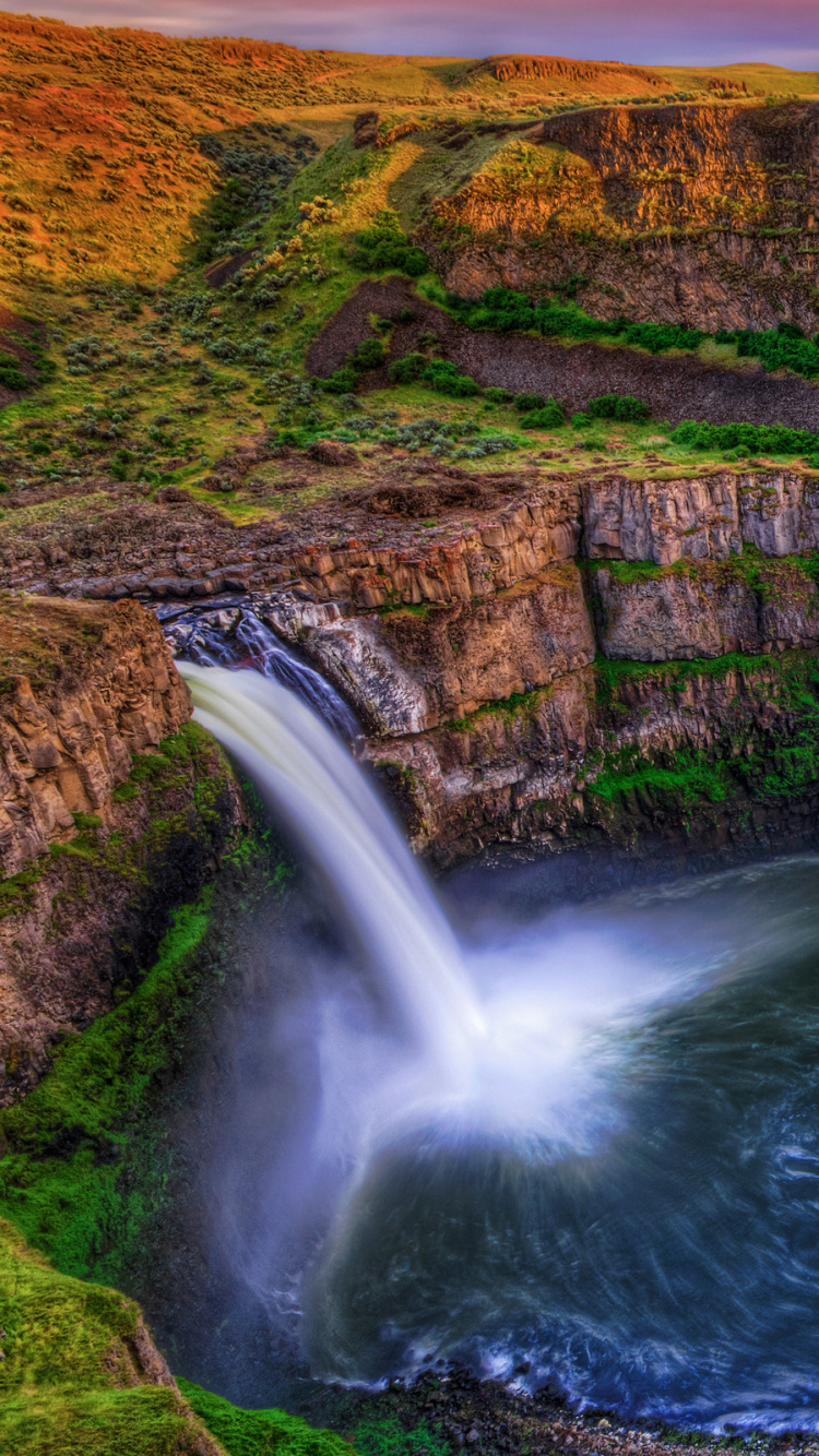 Water Falls on Brown Rocky Mountain. Wallpaper in 750x1334 Resolution