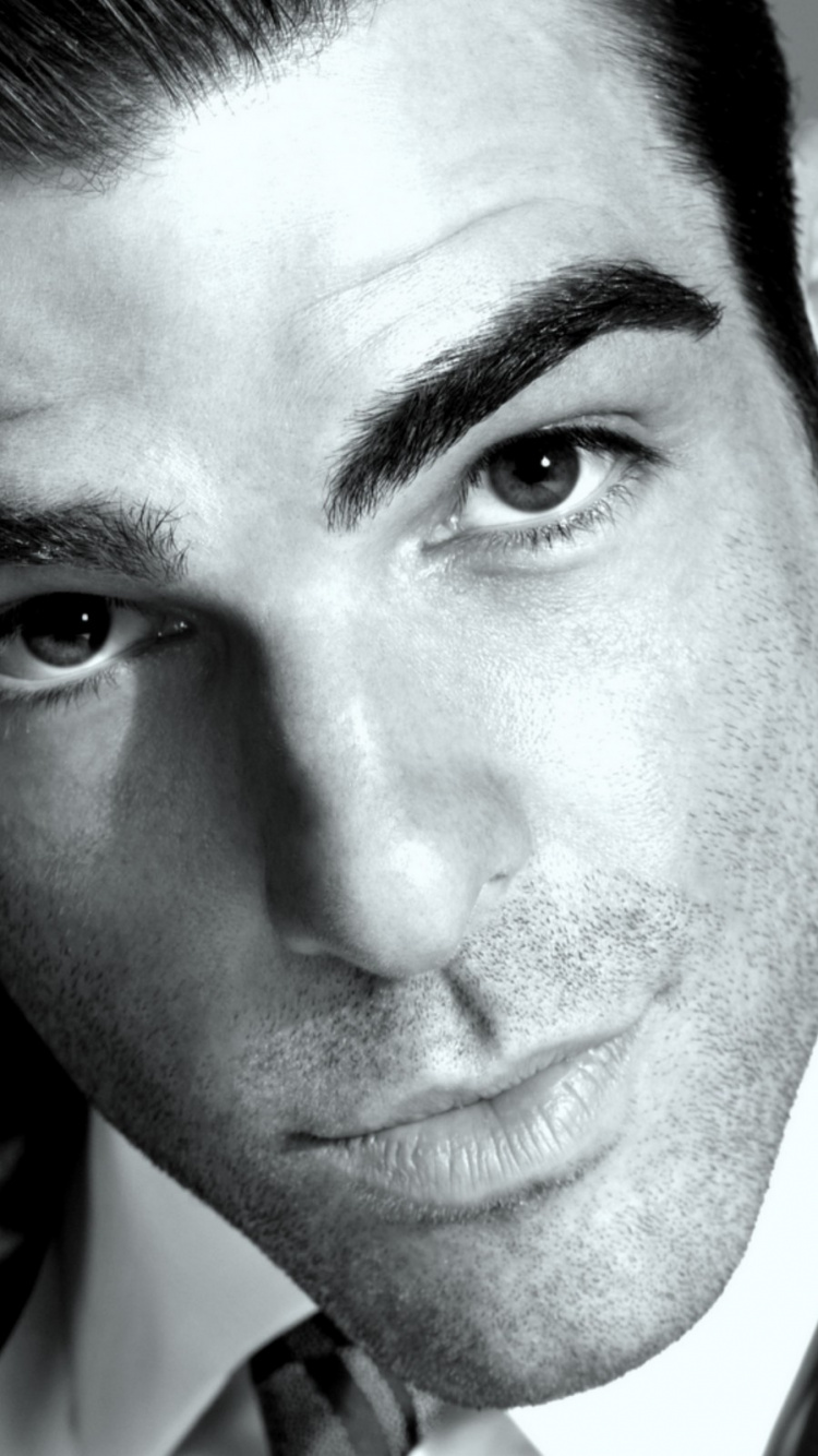 Zachary Quinto, Forehead, Chin, Portrait, Black and White. Wallpaper in 750x1334 Resolution