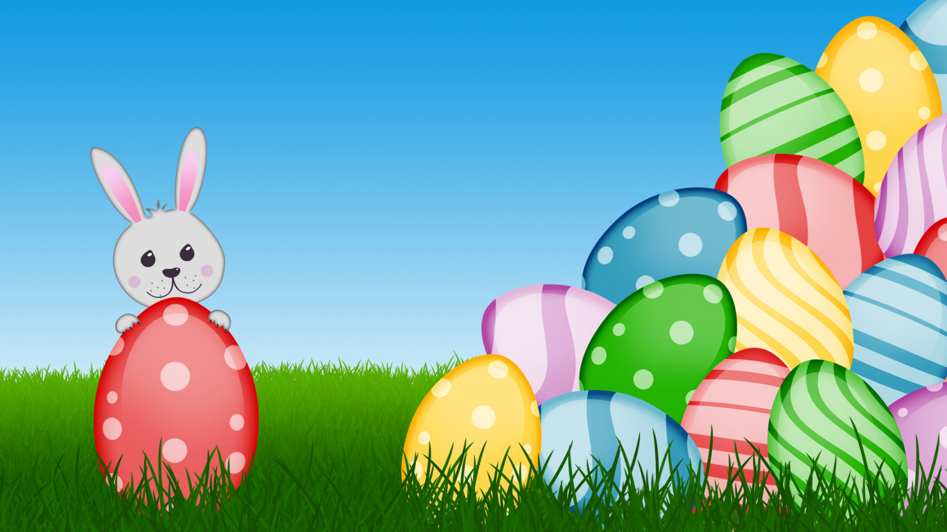Gras, Osterhase, Osterei, Ostern, Kaninchen. Wallpaper in 1366x768 Resolution