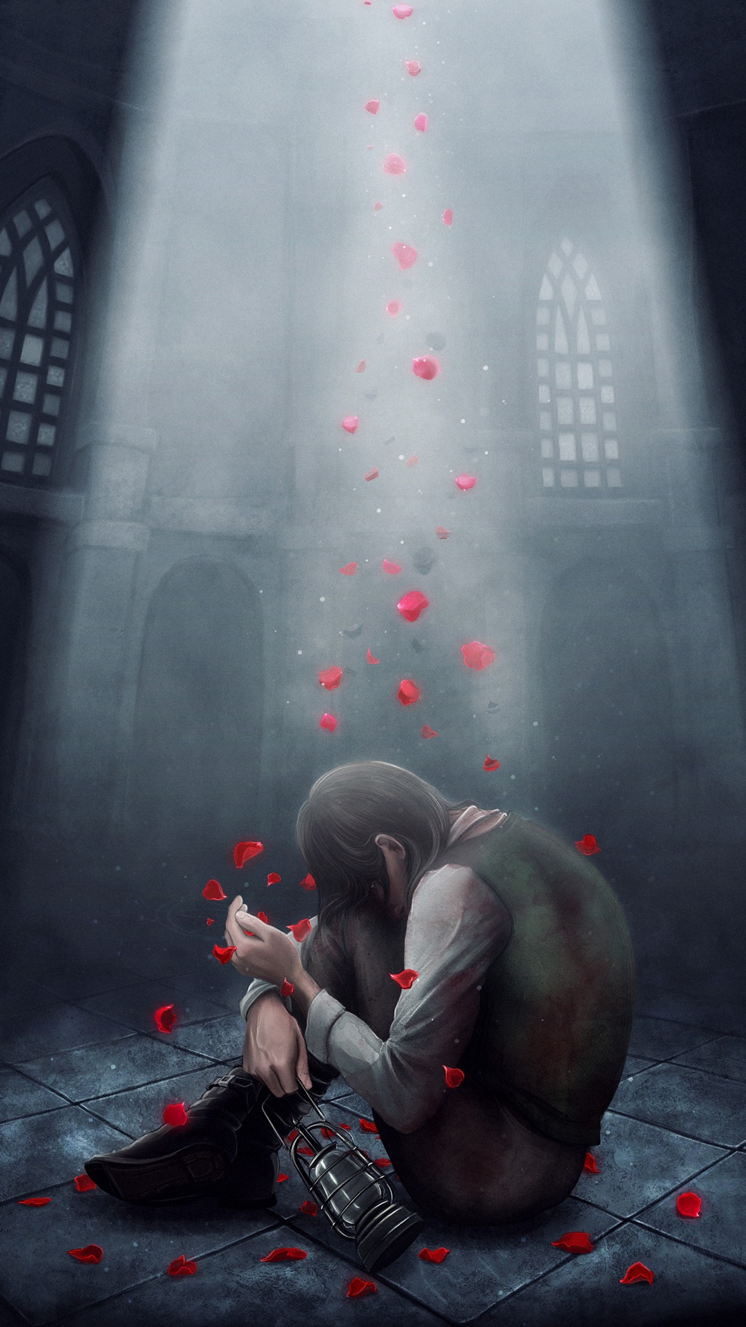 Homme en T-shirt Gris et Pantalon Rouge Assis Sur un Sol en Béton Gris. Wallpaper in 1080x1920 Resolution