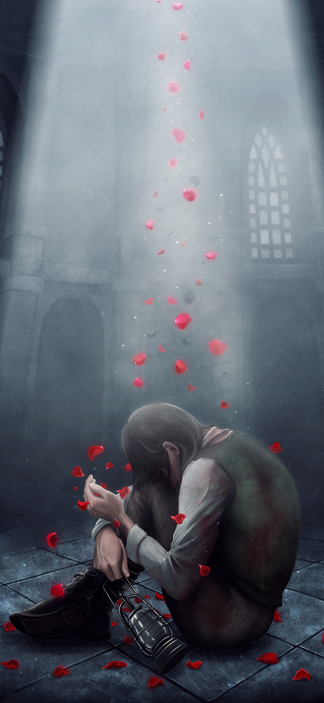 Homme en T-shirt Gris et Pantalon Rouge Assis Sur un Sol en Béton Gris. Wallpaper in 1242x2688 Resolution