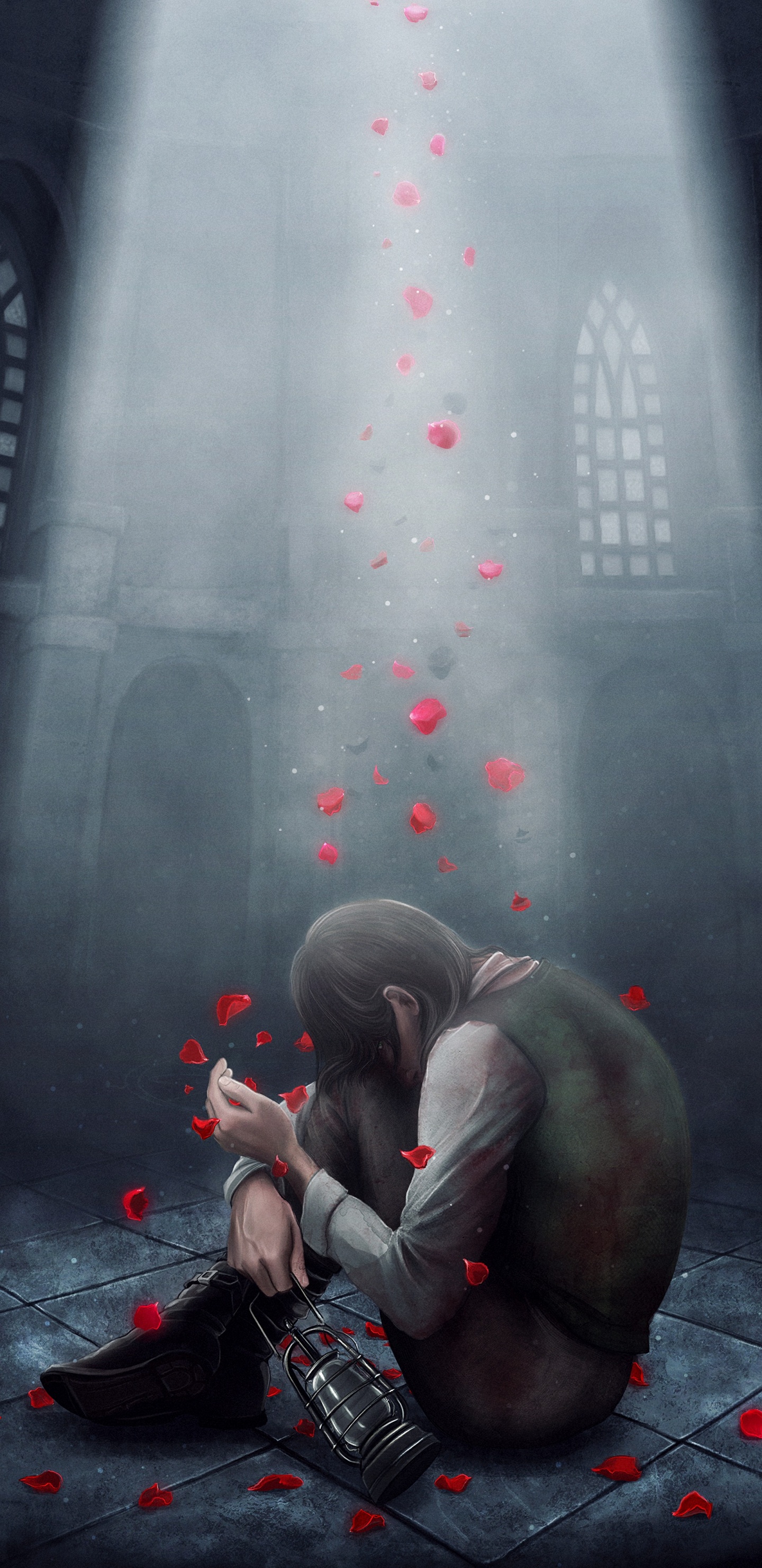 Homme en T-shirt Gris et Pantalon Rouge Assis Sur un Sol en Béton Gris. Wallpaper in 1440x2960 Resolution