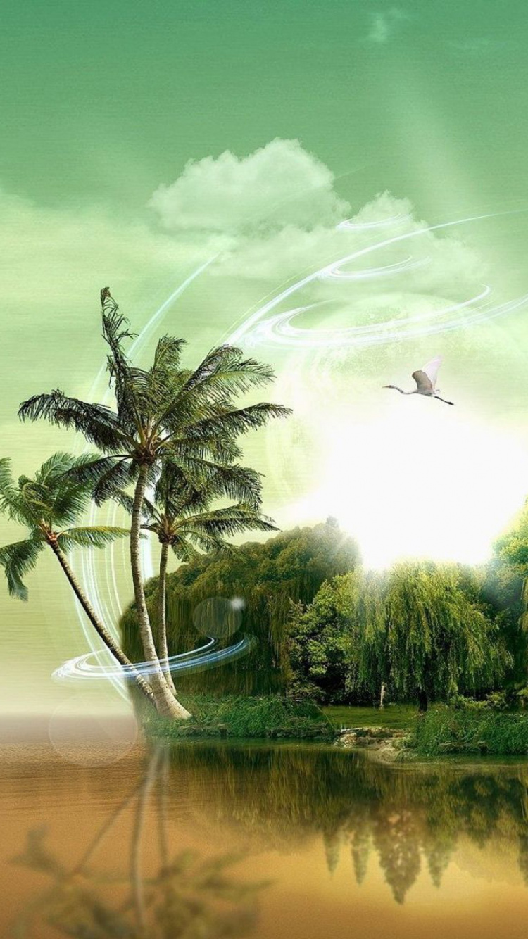 Arbres Verts Près du Lac Sous Ciel Bleu Pendant la Journée. Wallpaper in 750x1334 Resolution