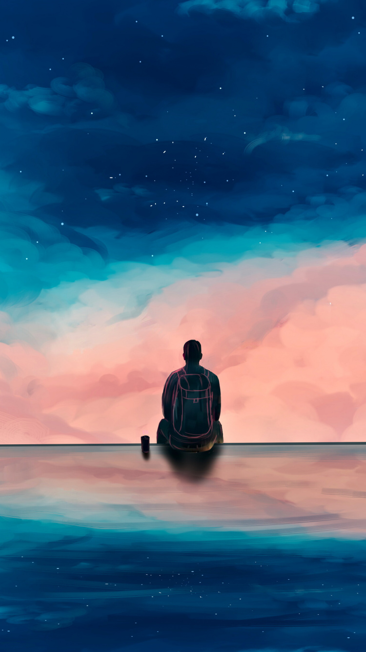 Man in Black Jacket Sitting on Brown Sand During Daytime. Wallpaper in 750x1334 Resolution