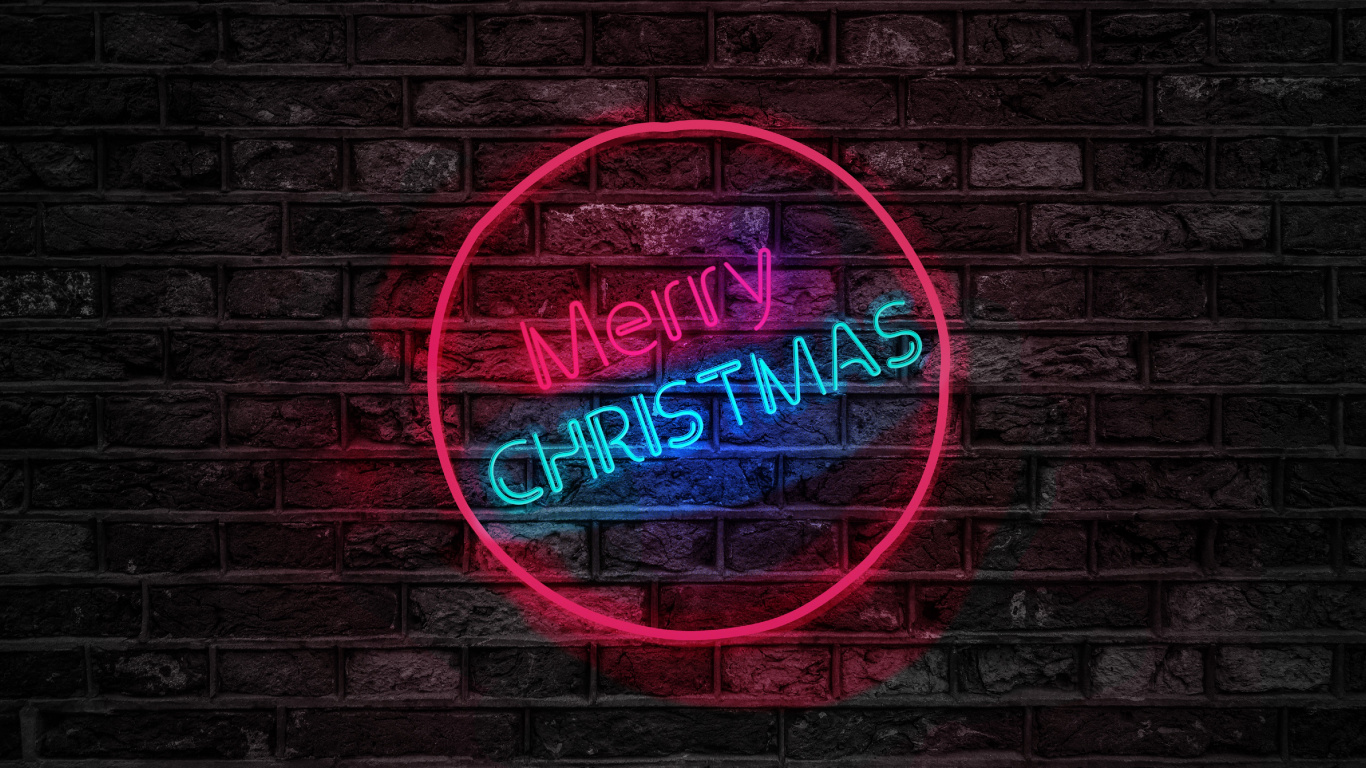 Neon Weihnachten, Weihnachten, Leuchtreklame, Neon, Farbigkeit. Wallpaper in 1366x768 Resolution