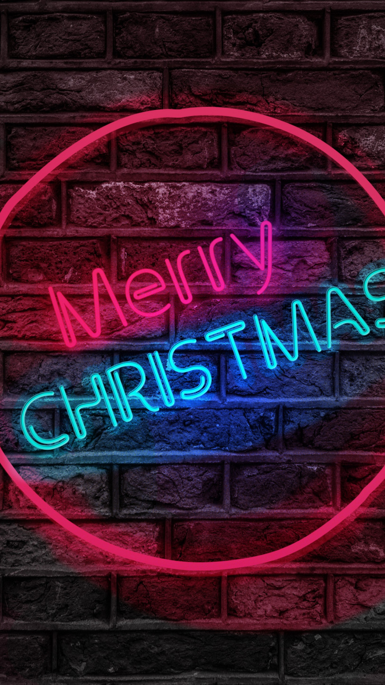 Neon Weihnachten, Weihnachten, Leuchtreklame, Neon, Farbigkeit. Wallpaper in 750x1334 Resolution