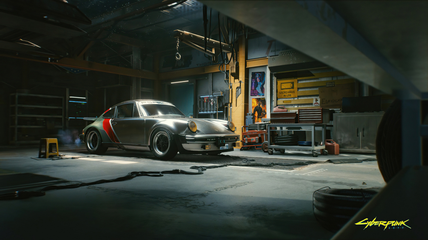 Cyberpunk 2077 Porsche, Porsche 930, Cyberpunk 2077, Porsche 911, Porsche. Wallpaper in 1366x768 Resolution
