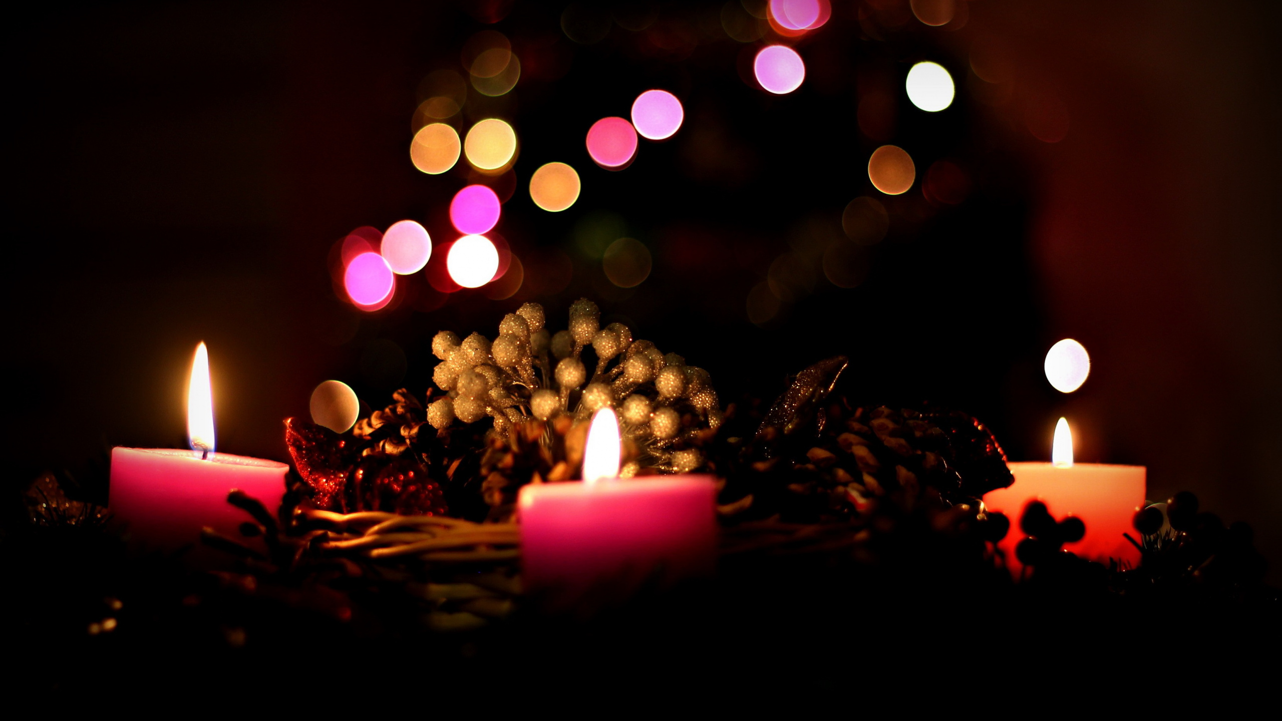 Candle, Lighting, Light, Pink, Darkness. Wallpaper in 2560x1440 Resolution