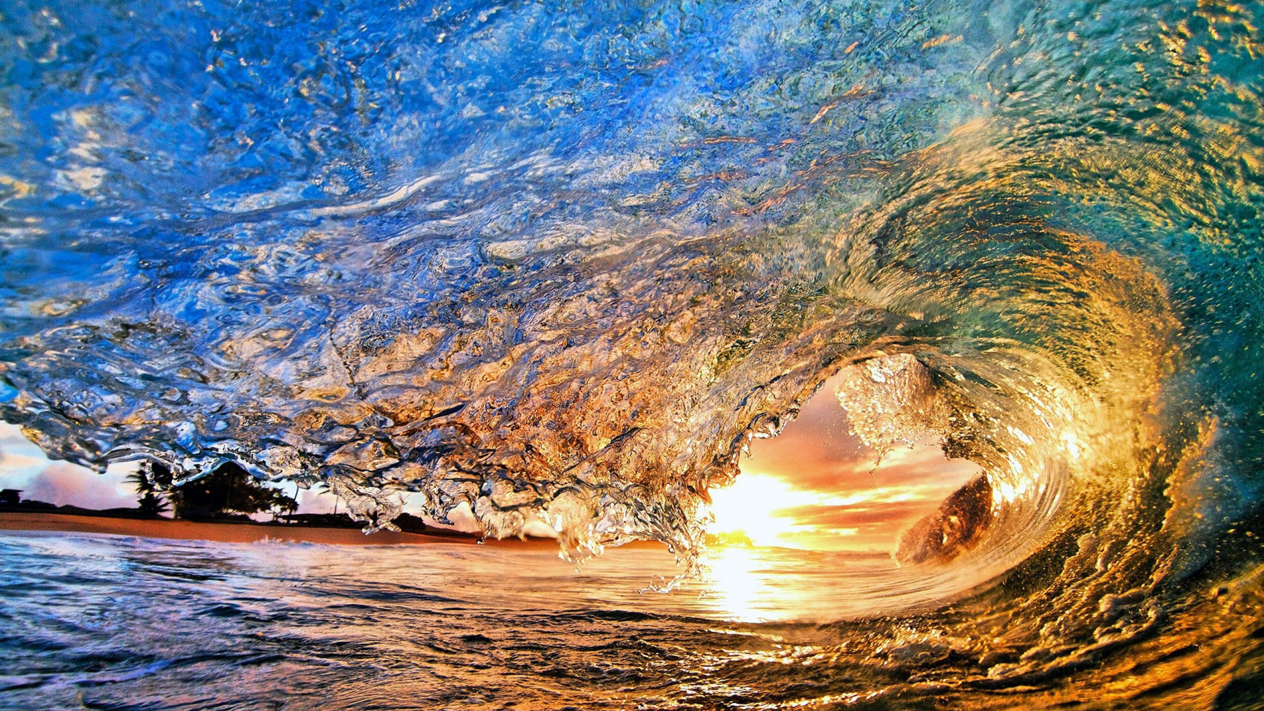 日落, 风波, 大海, 海洋, 潮 壁纸 2560x1440 允许