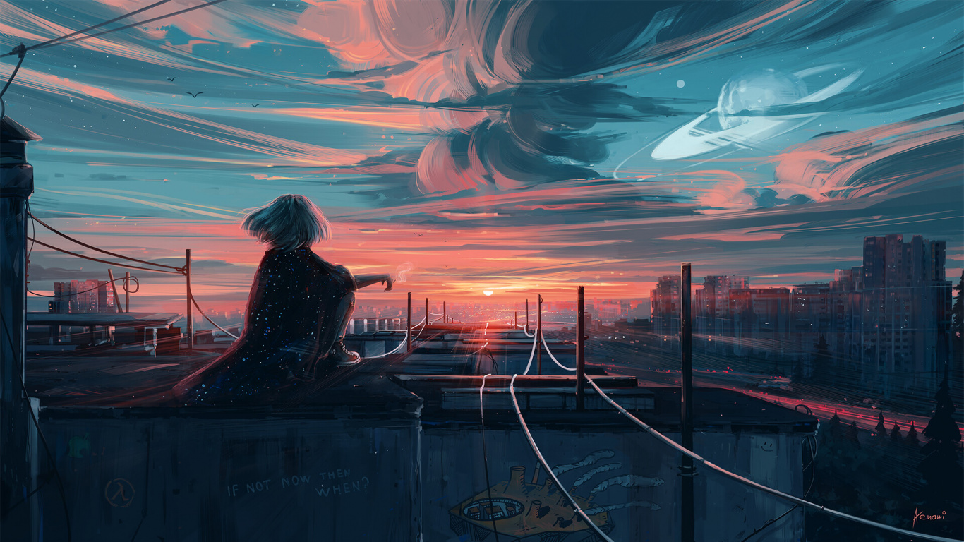 Art, Afterglow, World, Dusk, Architecture. Wallpaper in 1366x768 Resolution