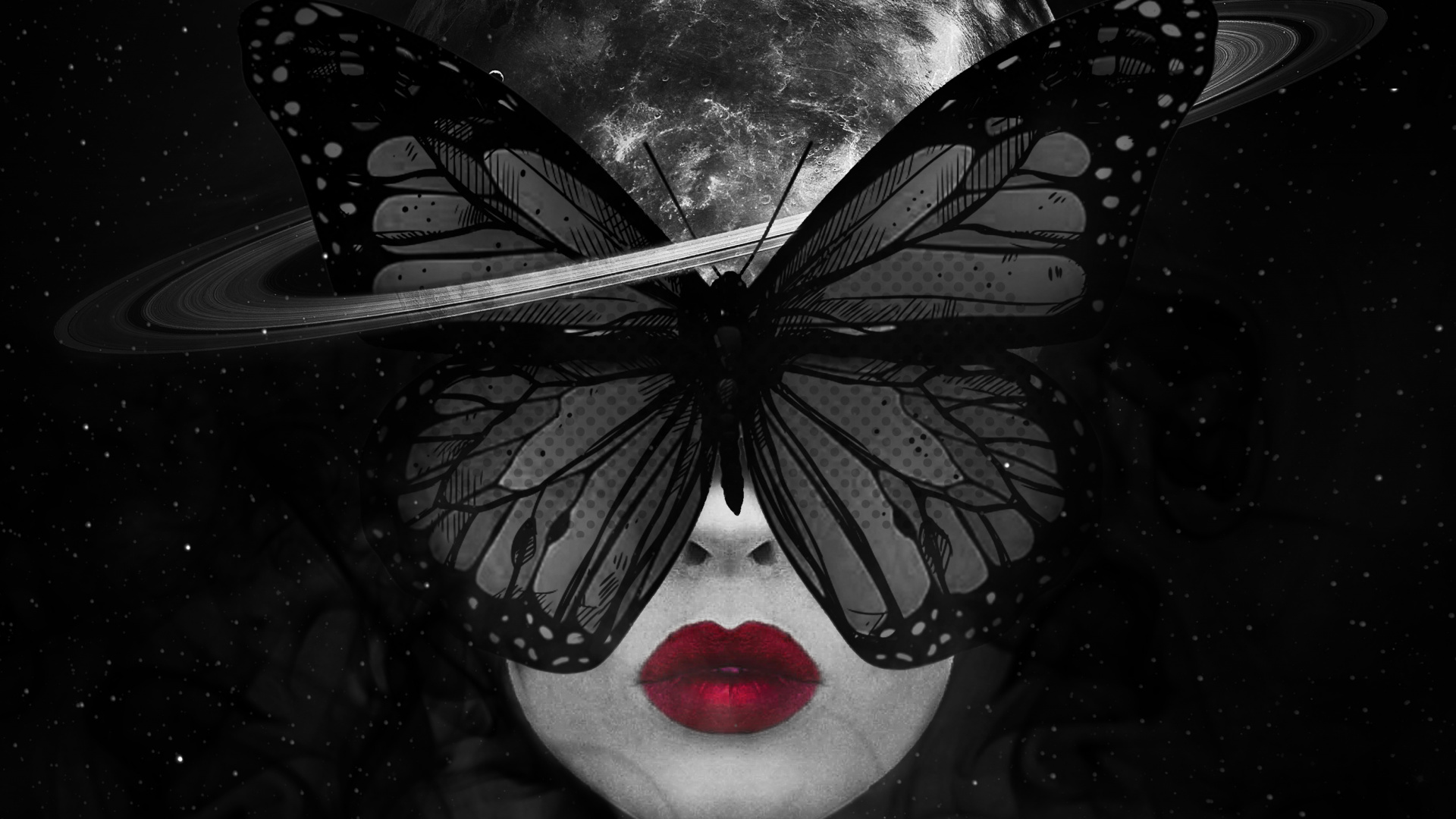 Butterfly Girl Dark, Painting, Art, Astronomical Object, Space. Wallpaper in 1920x1080 Resolution