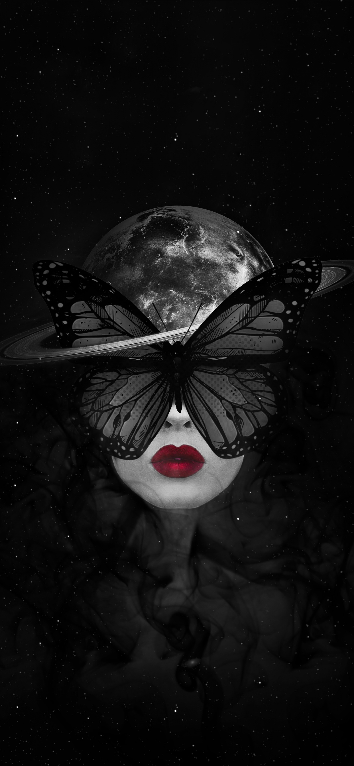 Papillon Fille Sombre, Art, Objet Astronomique, Espace, Obscurité. Wallpaper in 1242x2688 Resolution