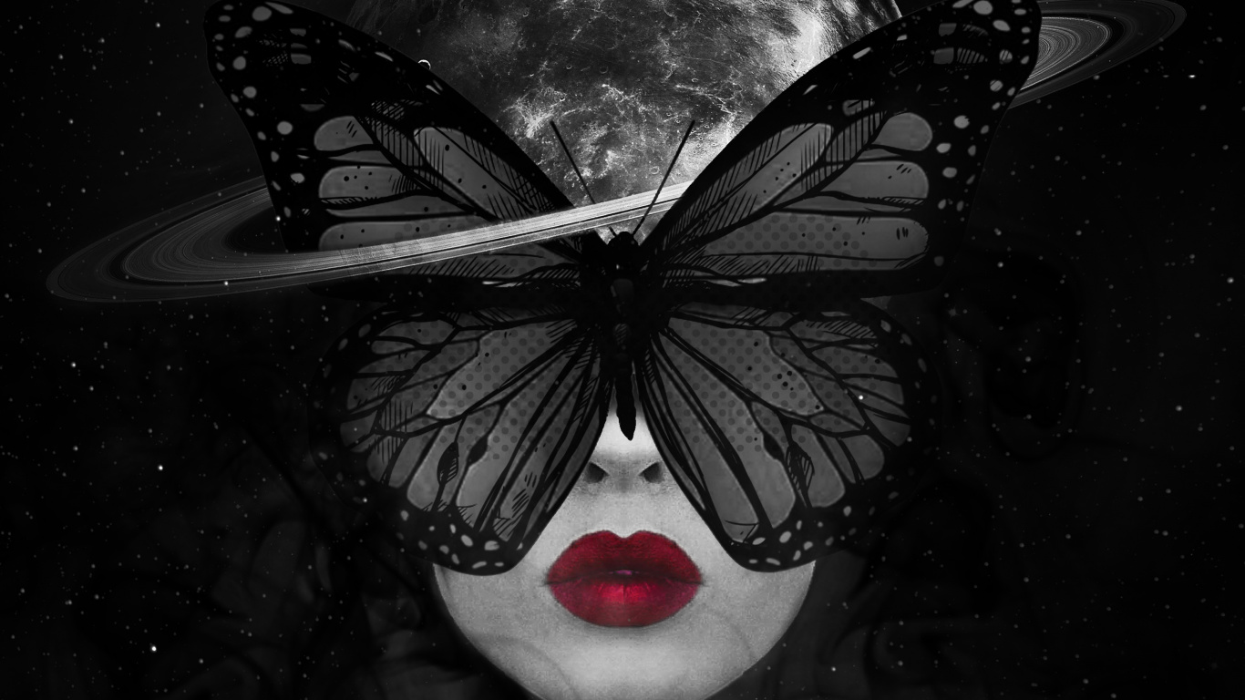 Papillon Fille Sombre, Art, Objet Astronomique, Espace, Obscurité. Wallpaper in 1366x768 Resolution