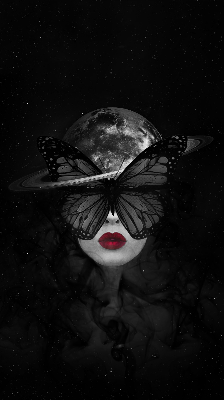 Papillon Fille Sombre, Art, Objet Astronomique, Espace, Obscurité. Wallpaper in 750x1334 Resolution