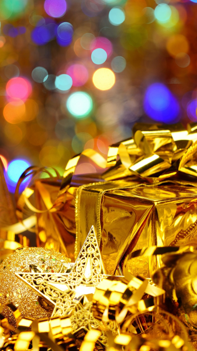 El Día De Navidad, Oro, Navidad, Decoración de la Navidad, Evento. Wallpaper in 750x1334 Resolution