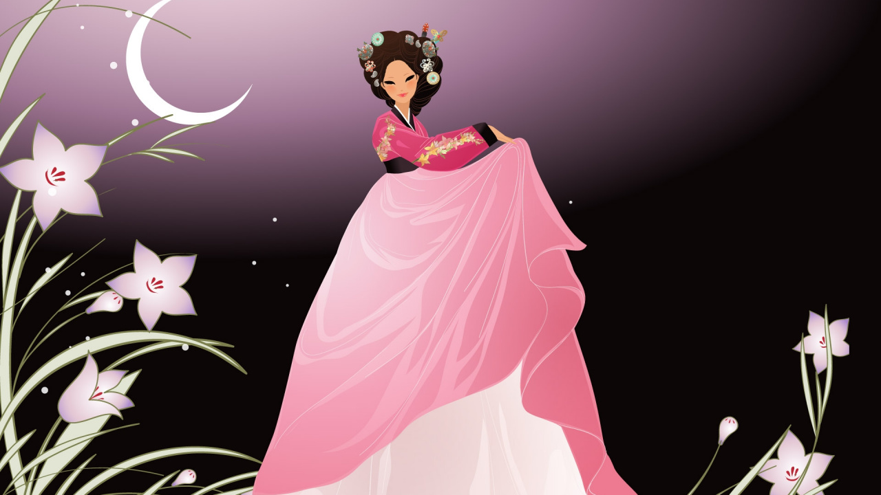 Woman in Pink Dress Illustration. Wallpaper in 1280x720 Resolution