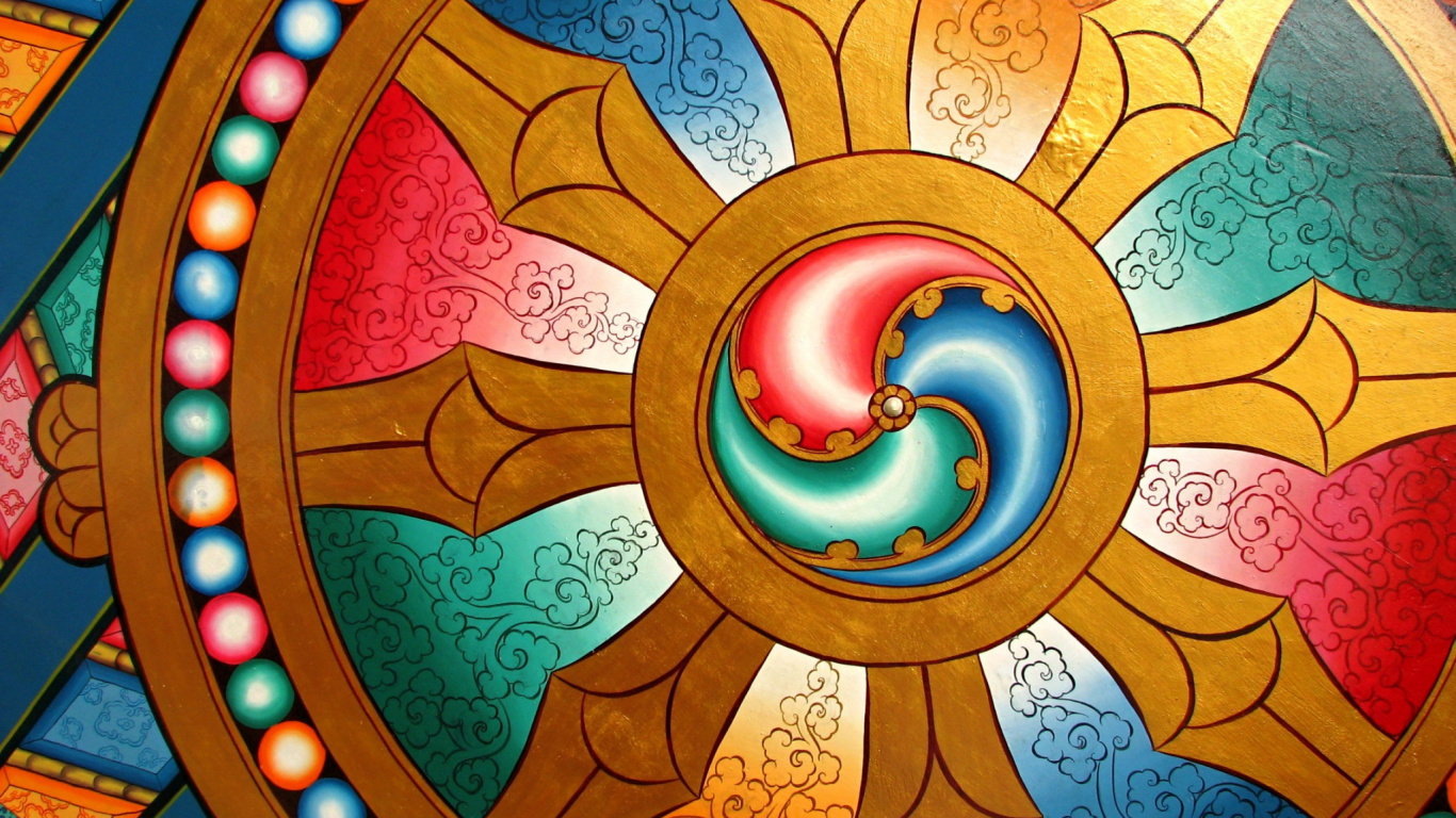 Blaue Und Braune Runde Decke. Wallpaper in 1366x768 Resolution