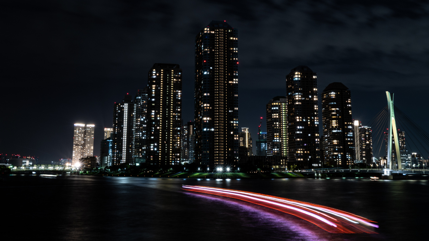 City Skyline During Night Time. Wallpaper in 1366x768 Resolution