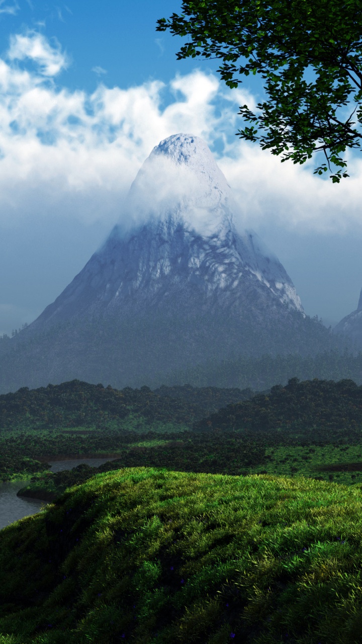 Green Grass Field Near Mountain Under Blue Sky During Daytime. Wallpaper in 720x1280 Resolution