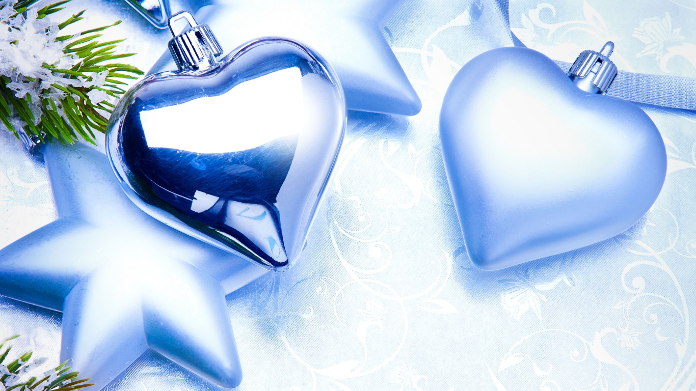 Christmas Ornament, Weihnachten, Weihnachtsdekoration, Blau, Herzen. Wallpaper in 1366x768 Resolution