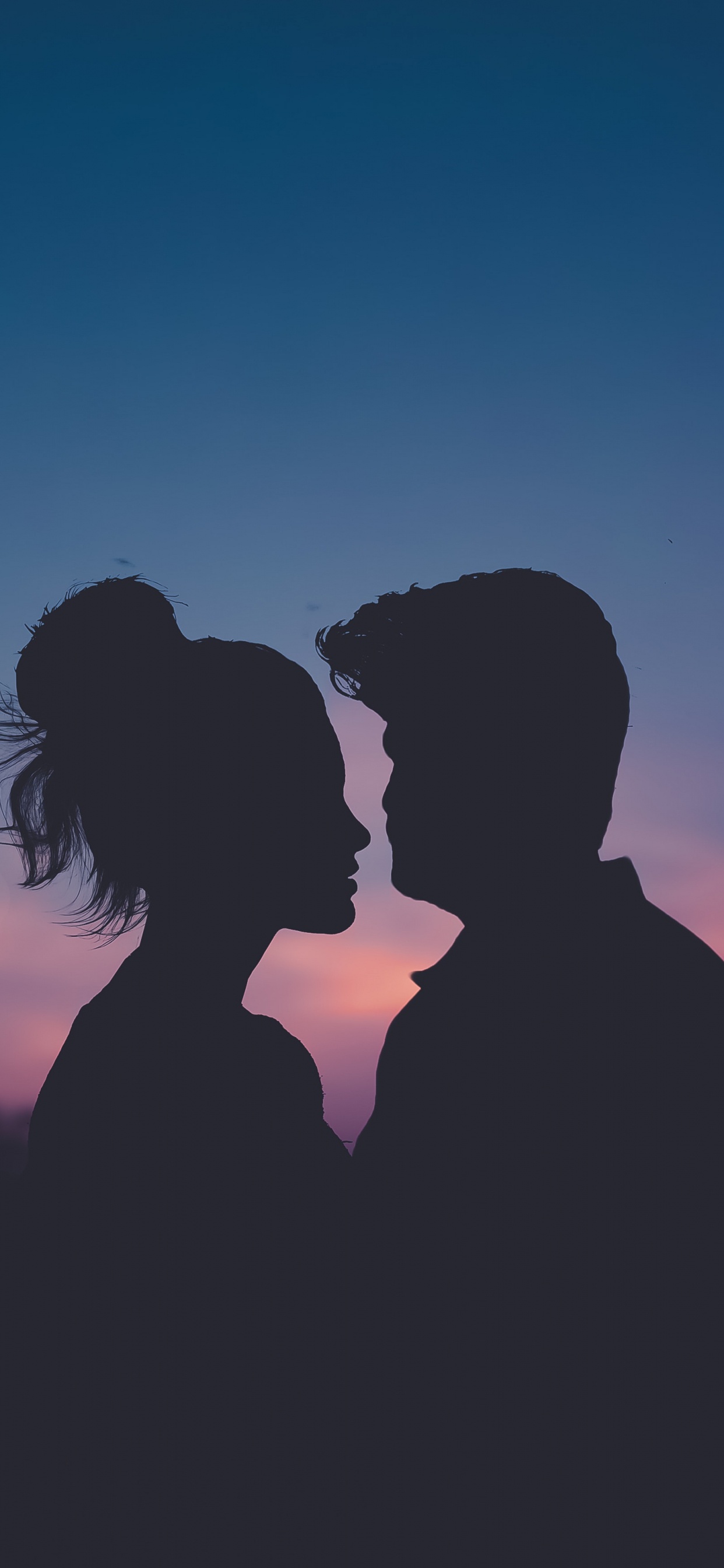 Amour, Silhouette, Interaction, Soir, Atmosphère. Wallpaper in 1242x2688 Resolution