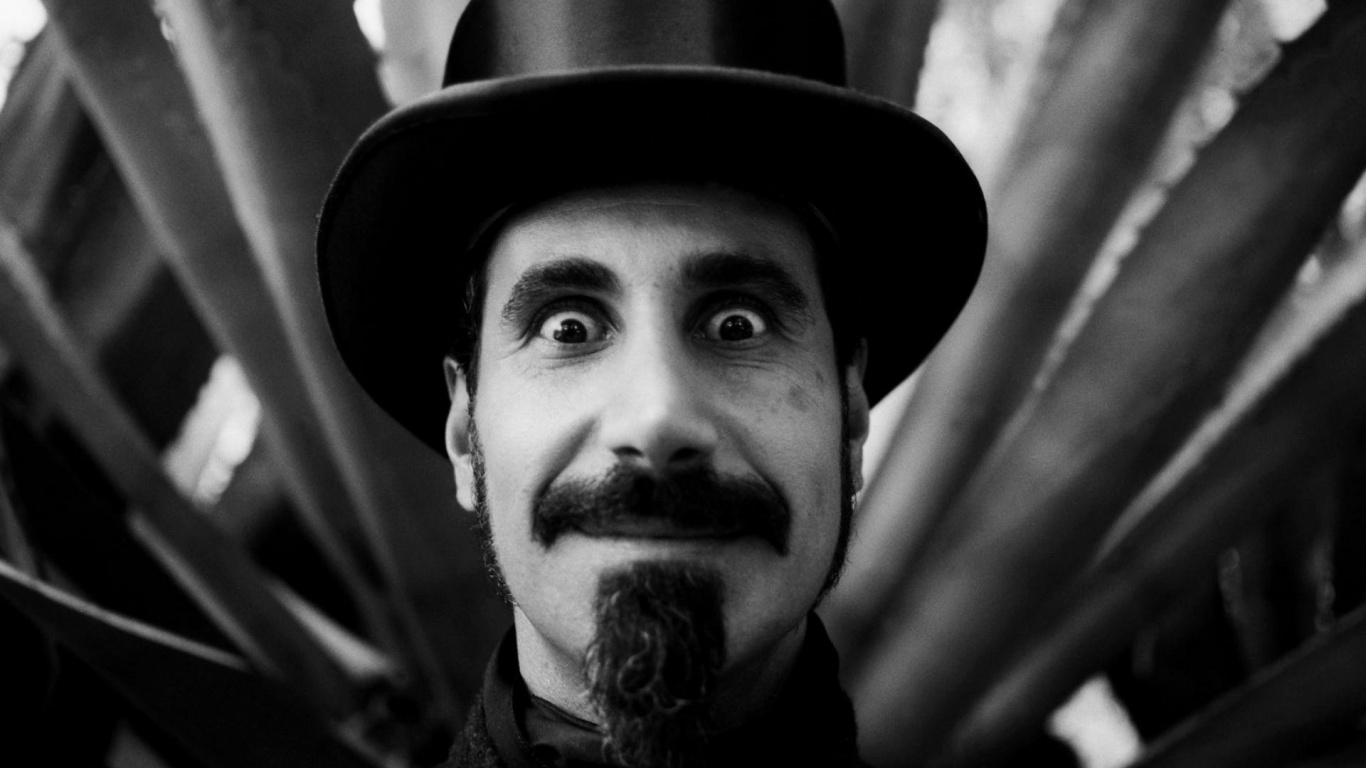 Serj Tankian, System Of A Down, Moustache, Facial Hair, Monochrome. Wallpaper in 1366x768 Resolution