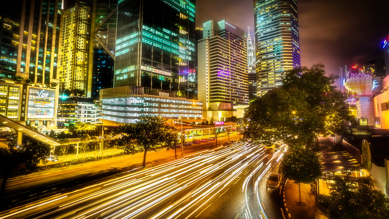 City, Night, Cityscape, Metropolis, Urban Area. Wallpaper in 1280x720 Resolution