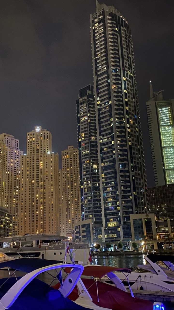 Dubai, Skyscraper, Tower Block, Night, Metropolis. Wallpaper in 720x1280 Resolution