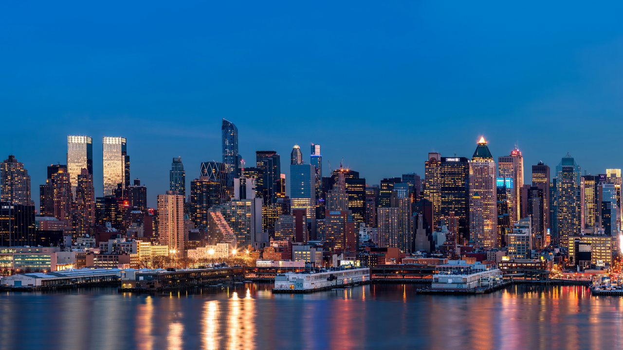 Skyline Der Stadt Bei Nacht Night. Wallpaper in 1280x720 Resolution